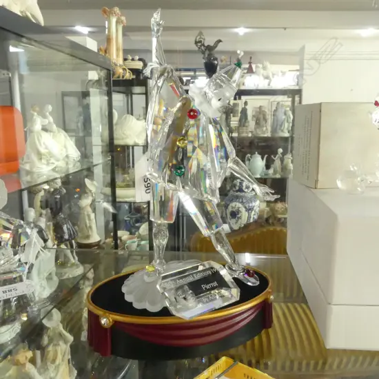 SWAROVSKI 1999 MASQUERADE PIERROT H.200mm, PLAQUE & STAND, ALL BOXED