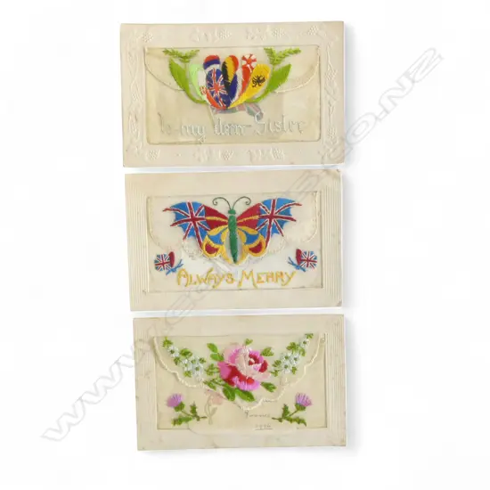 3 WWI SWEET HEART NEEDLEWORK POSTCARDS