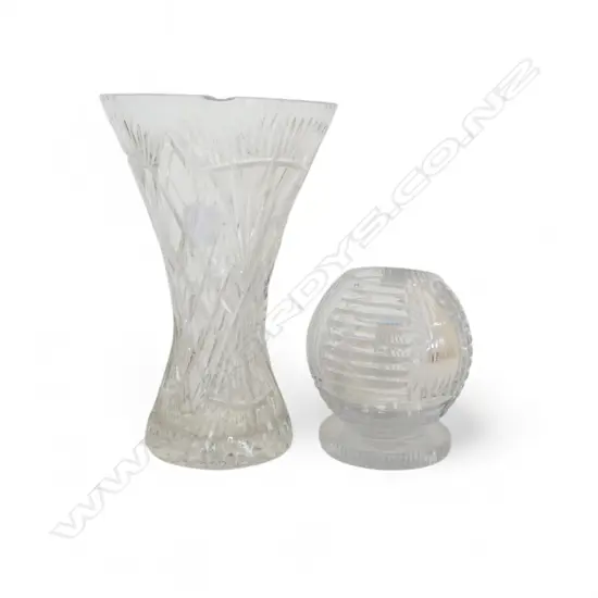 2 QUALITY CUT CRYSTAL VASES tall waisted H.295mm + other. Both with faults