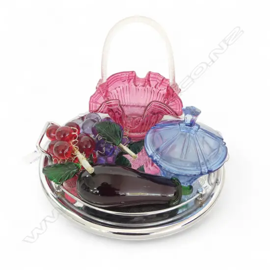 VINTAGE CHROME TRAY + 5 PCES GLASS 