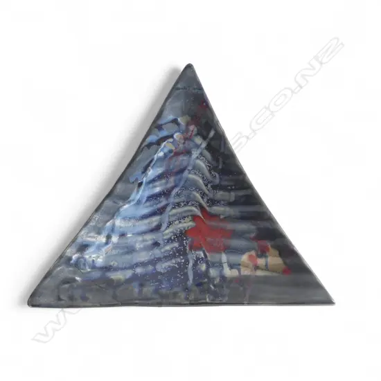 SCOTTISH TRIANGULAR CERAMIC STUDIO DISH, SOME REPAIRS