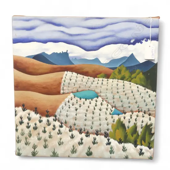 JO HARDY (NZ 1952-2016) 'NEAR AND FAR IN JULY' ACRYLIC ON CANVAS 350x350mm