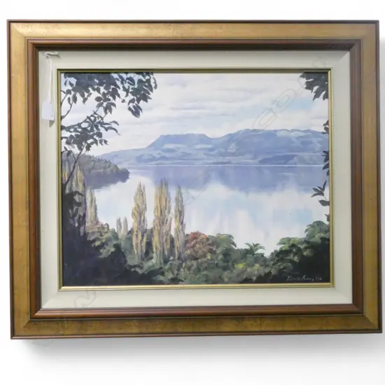 DENIS KING 'LAKE TARAWERA' OIL ON CANVAS BOARD SIGNED 390 X 490 MM
