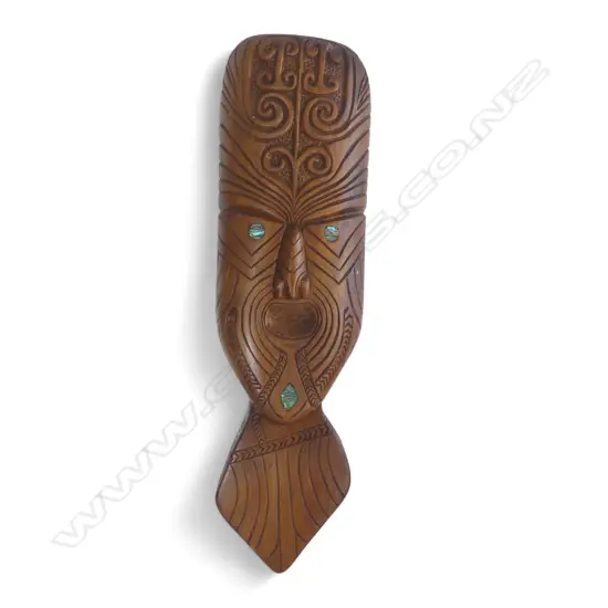 CARVED MAORI WALL HANGING H.510mm paua inlaid eyes