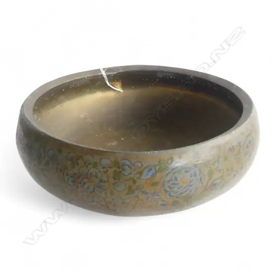 KASHMIRI LACQUER BOWL w. BRASS LINING 225mm dia