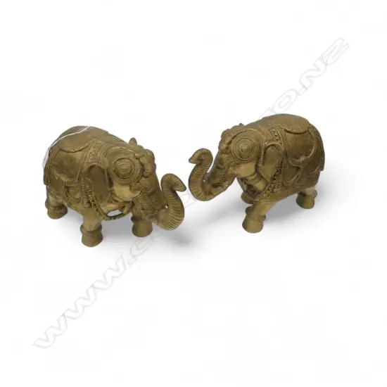 PR LARGE INDIAN SOLID BRASS ELEPHANTS with regal adornments H.210mm. L.350mm