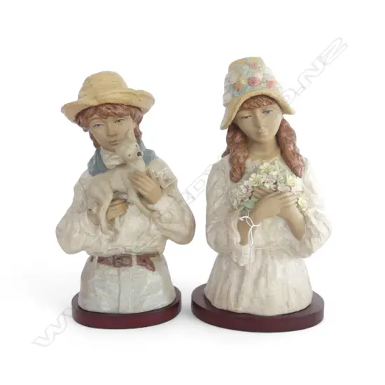 PAIR OF MARCO GINER PORCELAIN FIGURES DEPICTING BOY WITH LAMB (A/F)  AND GIRL HOLDING FLOWERS 380 mm (H) EACH