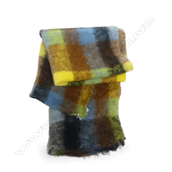 FINE MOHAIR COLOURED CHEQUERED PATTERN NARROW BLANKET 1250 X 550mm