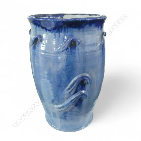 STUDIO POTTERY BLUE GLAZED PLANTER / UMBRELLA STAND H.470mm