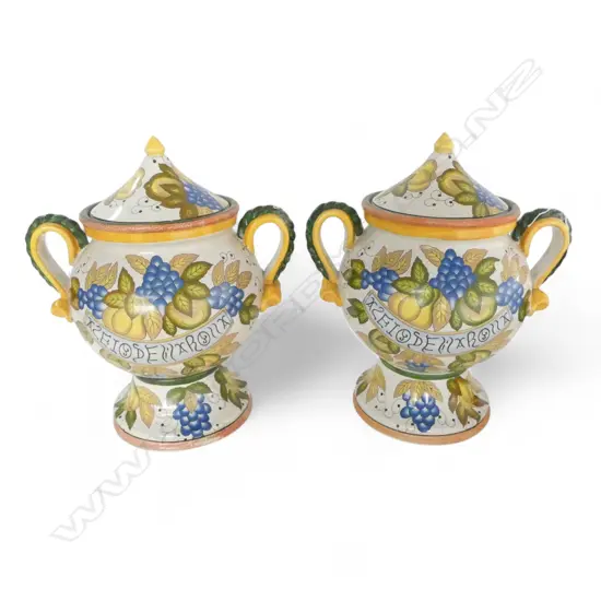 PAIR OF DECORATIVE LIDDED URNS  460 X 400 mm (EACH)