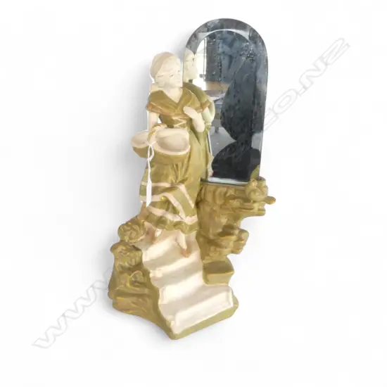 DECORATIVE CERAMIC FIGURINE OF A WOMAN HOLDING A BASKET WITH ATTACHED MIRROR 430 mm (H)