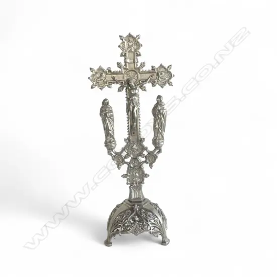 VINTAGE SILVER METAL CRUCIFIX H.450mm
