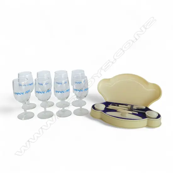 8 PAN AM WINE GLASSES H.150mm + DECO IVORINE MANICURE SET W.270mm