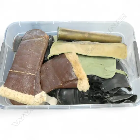 ASST. VINTAGE CLOTHING & ACCESSORIES IN CRATE mainly green outdoor - estate attributed to Antarctic exploration