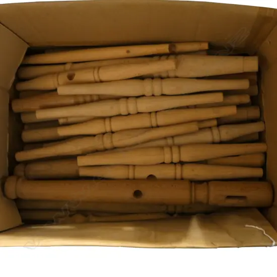 BOX OF TURNED WOODEN CHAIR SPINDLES