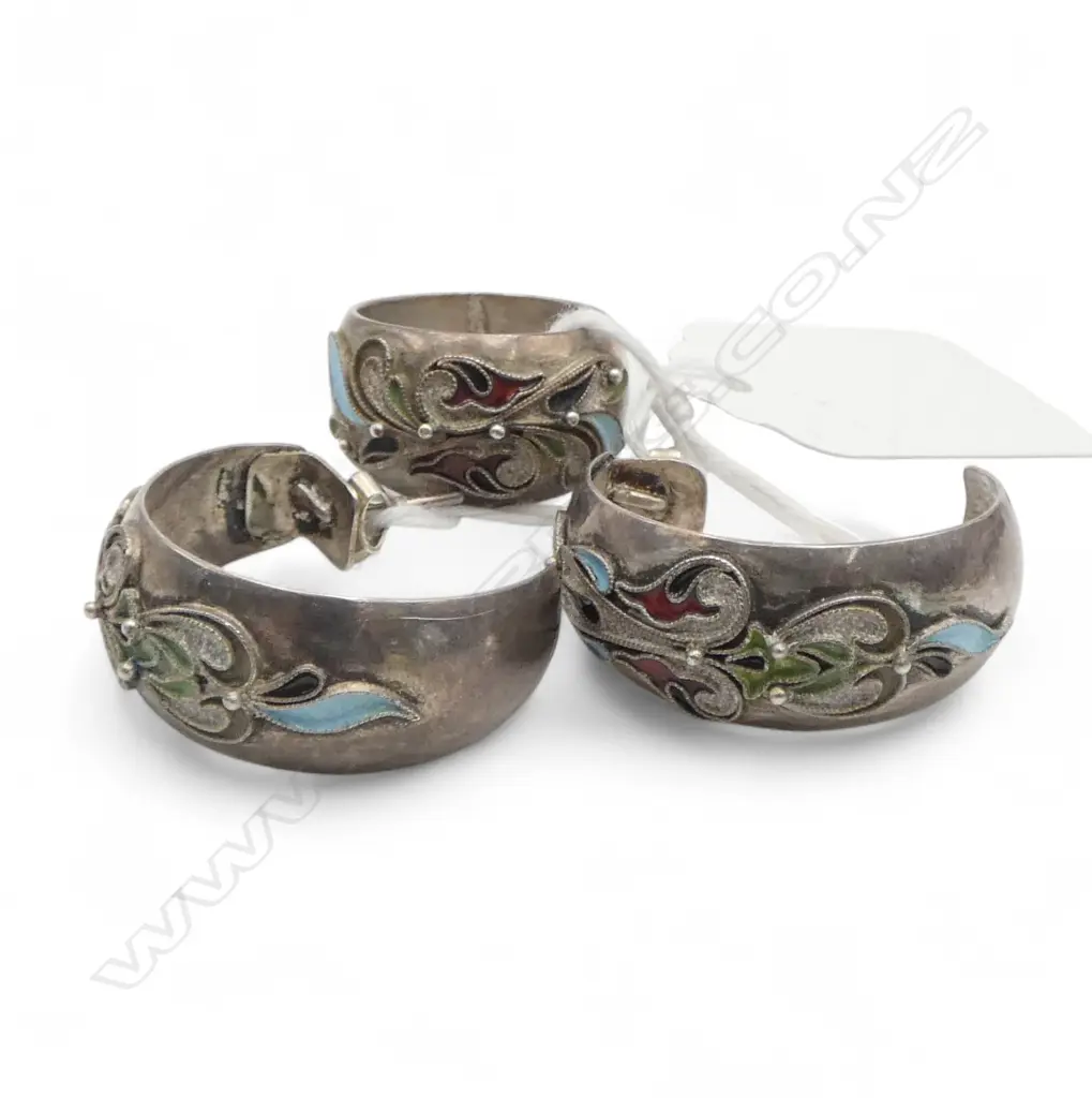 SILVER & ENAMEL RING & PR EARRINGS Image 1++
