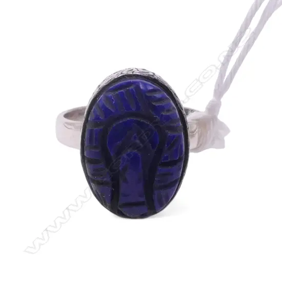 SILVER & CARVED LAPIS LAZULI RING SIZE P