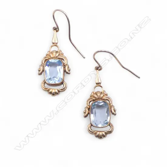Pair 9ct gold and blue stone  drop earrings 5.29gms