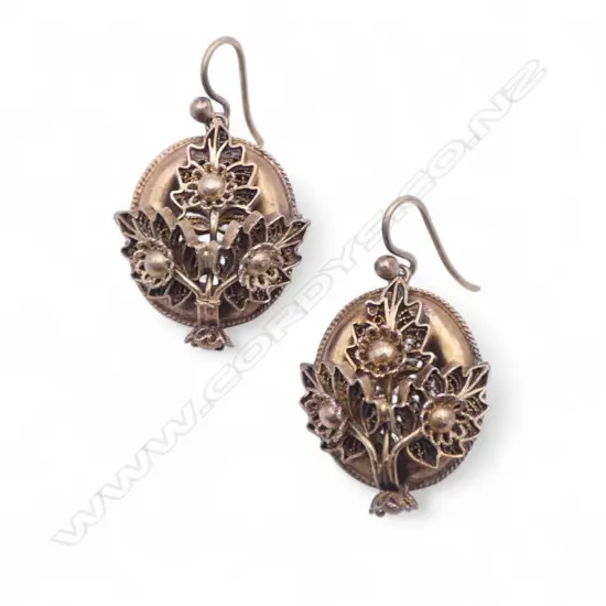 Pair of 9ct gold tree design drop earrings 5.3gms