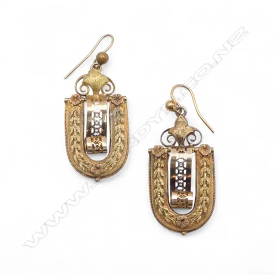 Pair of early colonial 9ct gold oval shape drop earrings. 3.43gms