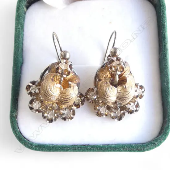 PR ANTIQUE SILVER & GOLD & OLD CUT DIAMOND EARRINGS