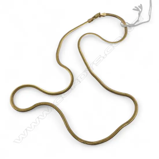 9CT GOLD NECKLACE flat link. L.460mm. 8gms