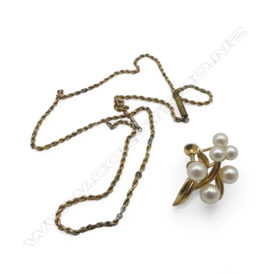 GOLD CHAIN (FAULTS) + SINGLE 14CT MIKIMOTO PEARL EARRING, 6.5gms
