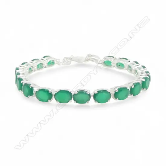 SILVER & GREEN COLOURED STONE BRACELET