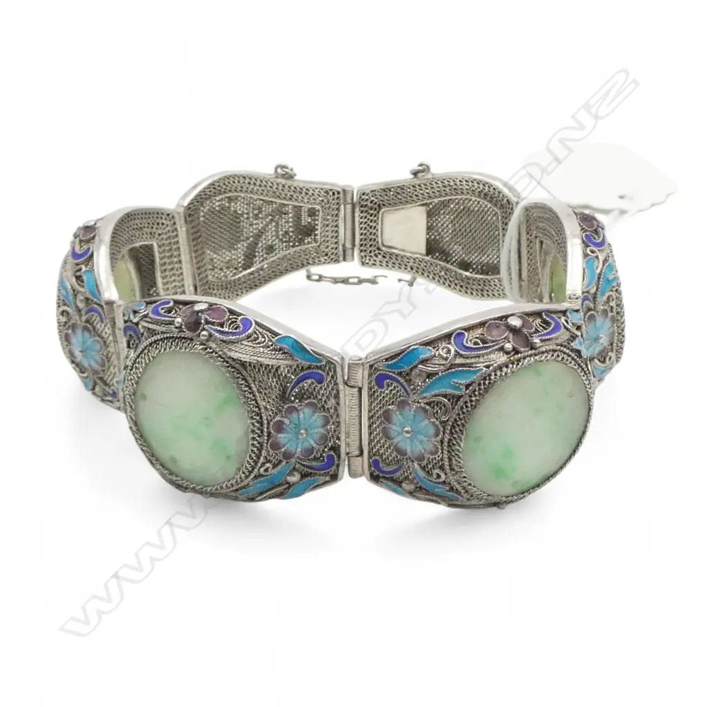 Enamelled bracelet jade set panels with valuation Image 1++