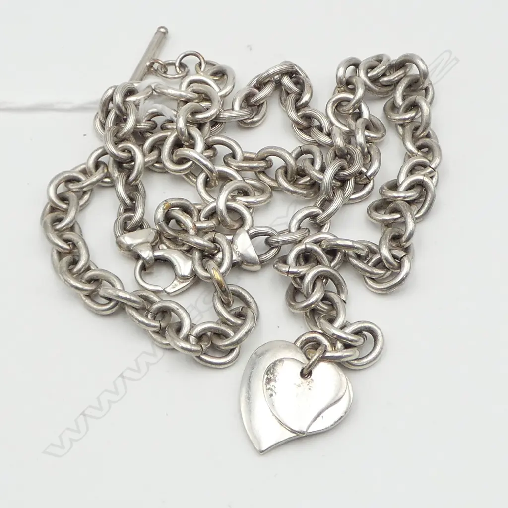 SILVER BRACELET (Italian) 15.5gms + SILVER plate CHAIN L.520mm with silver heart pendants Image 1++
