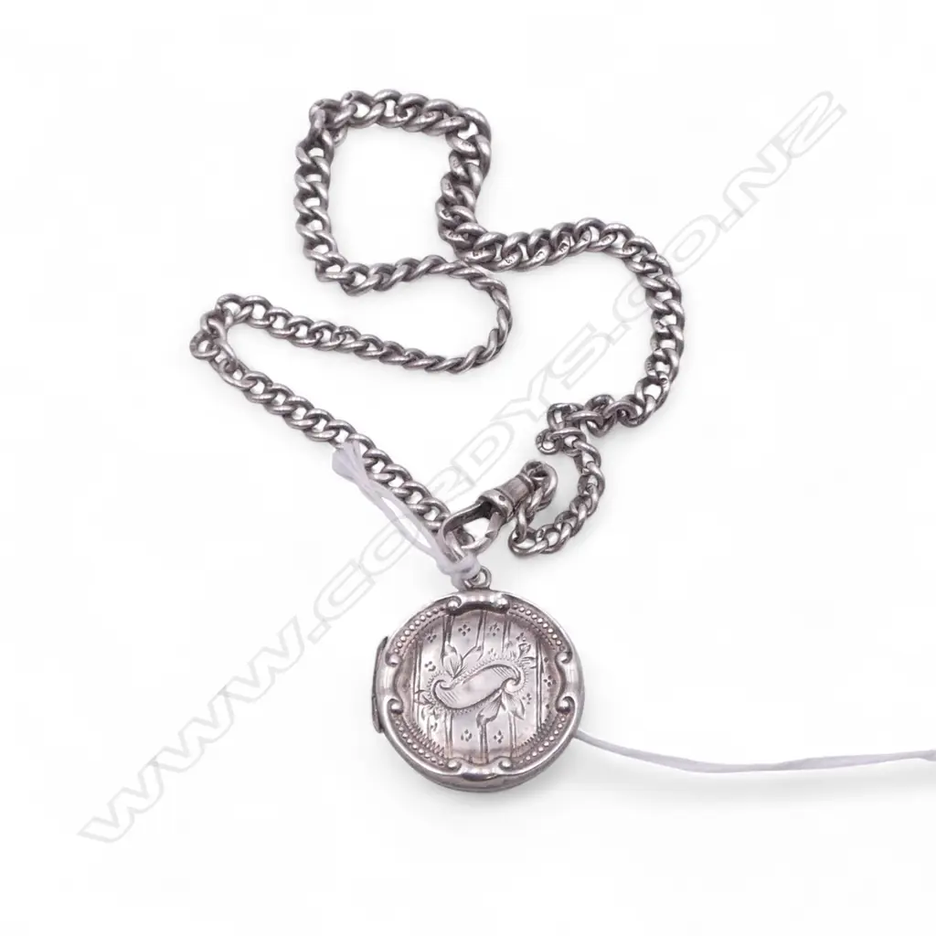 ANTIQUE SILVER FOB CHAIN AND LOCKET (dented) 23gms Image 1++