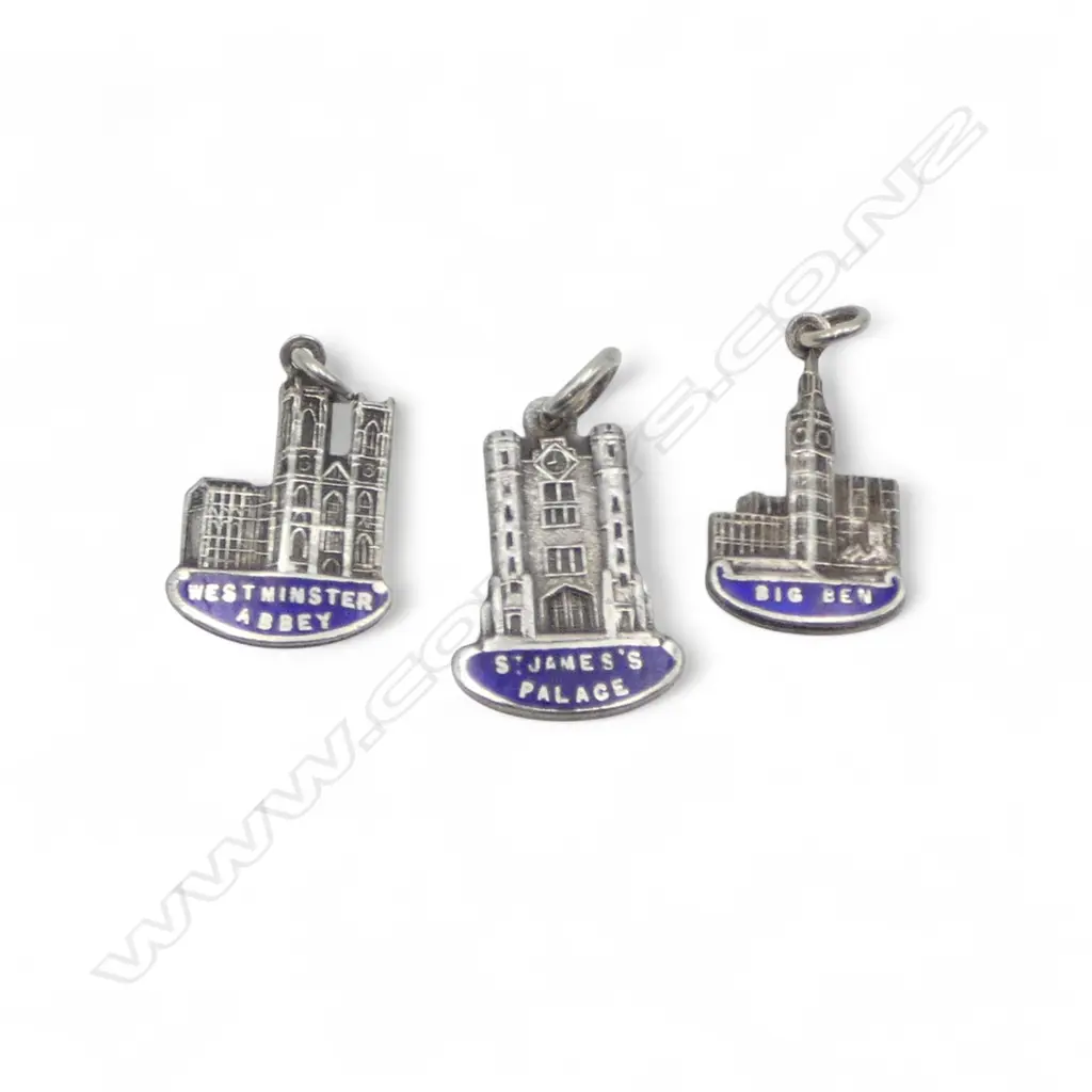 3 STG SILVER & ENAMEL LONDON LANDMARK CHARMS Image 1++