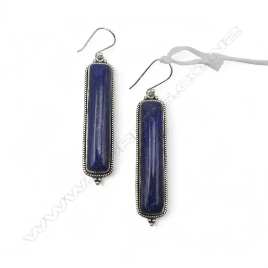 SILVER & LAPIS LAZULI DROP EARRINGS, L.400mm