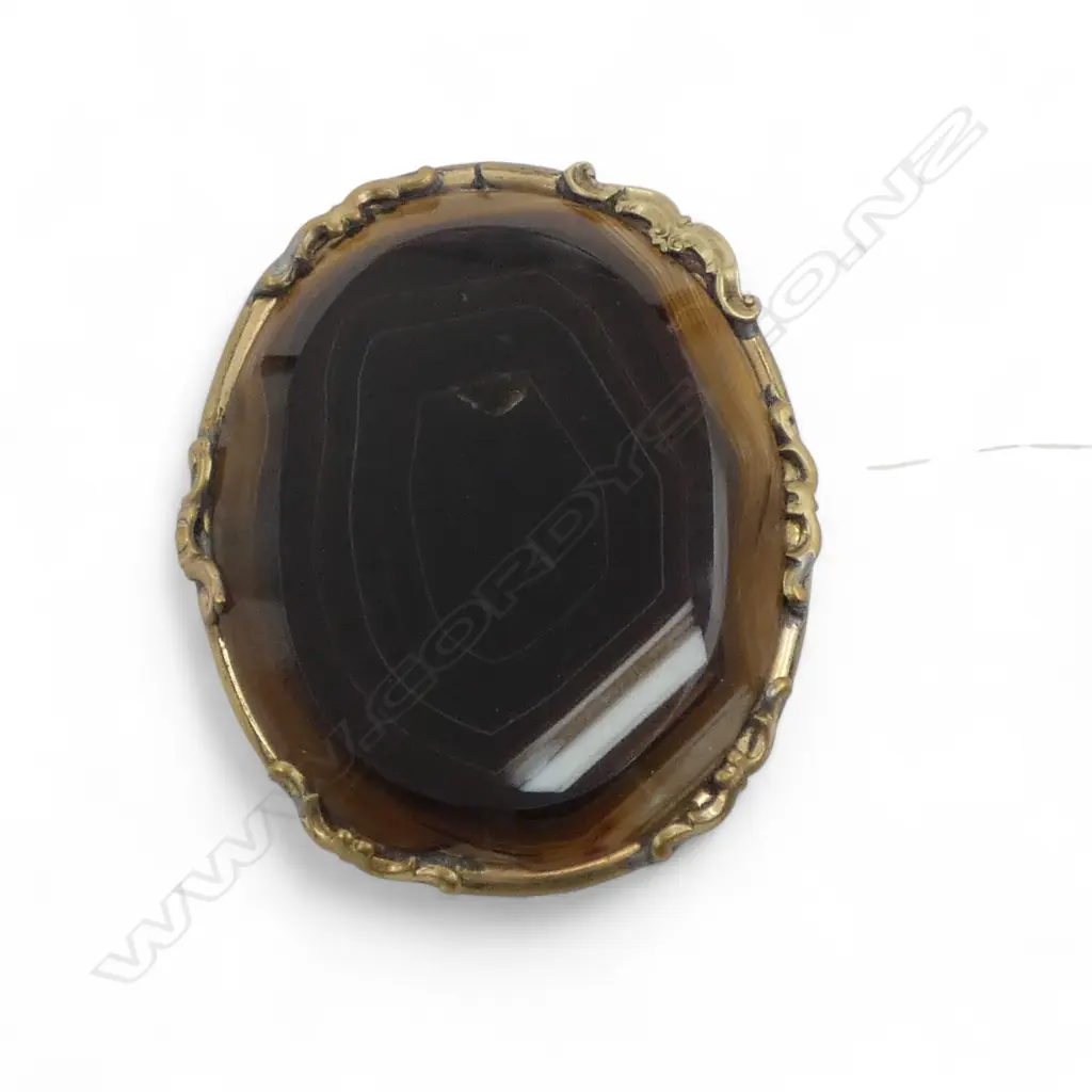 Large banded agate brooch not gold Image 1++