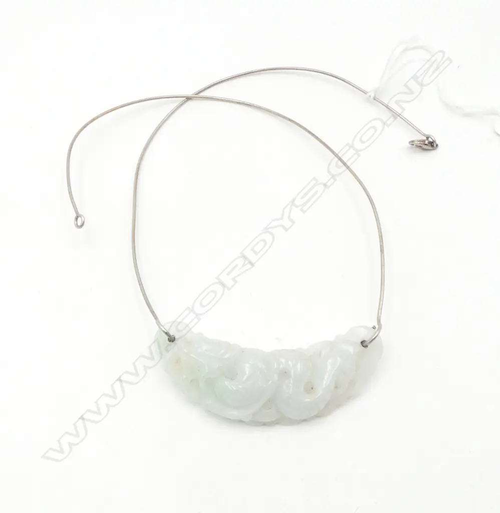 CHINESE JADEITE CARVED PENDANT on silver necklace Image 1++