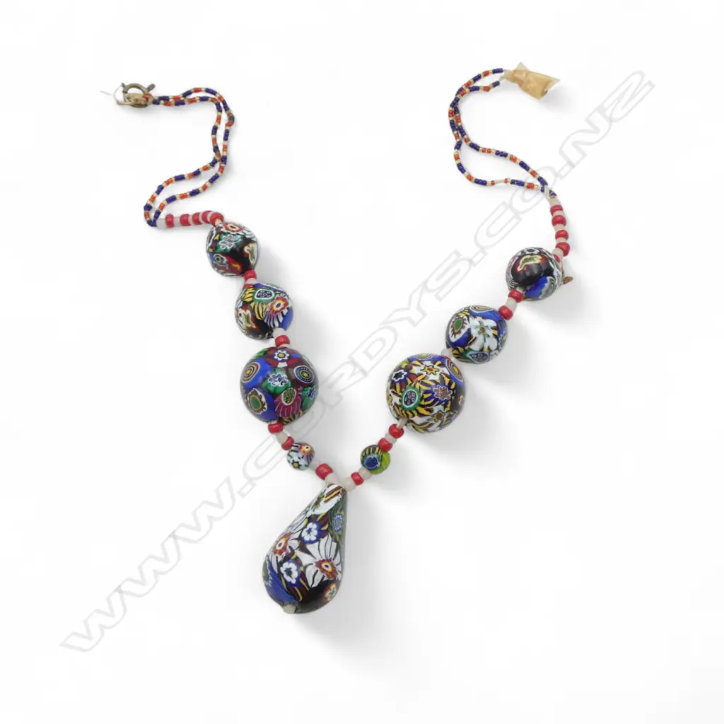Strand of Venetian millefiori multi coloured glass beads. Clasp needs connecting Image 1++