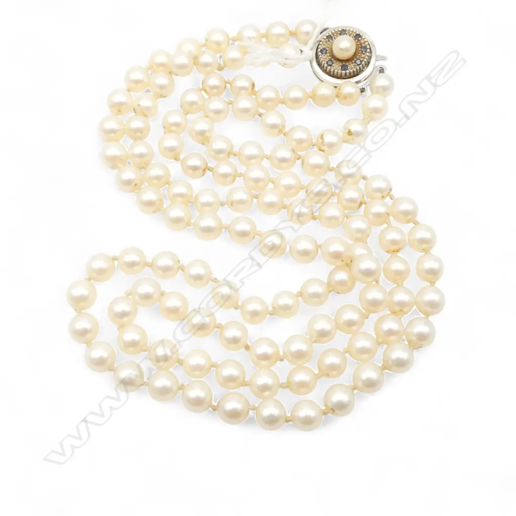 DOUBLE STRAND PEARL NECKLACE w. 14CT CLASP L.440mm Image 1++