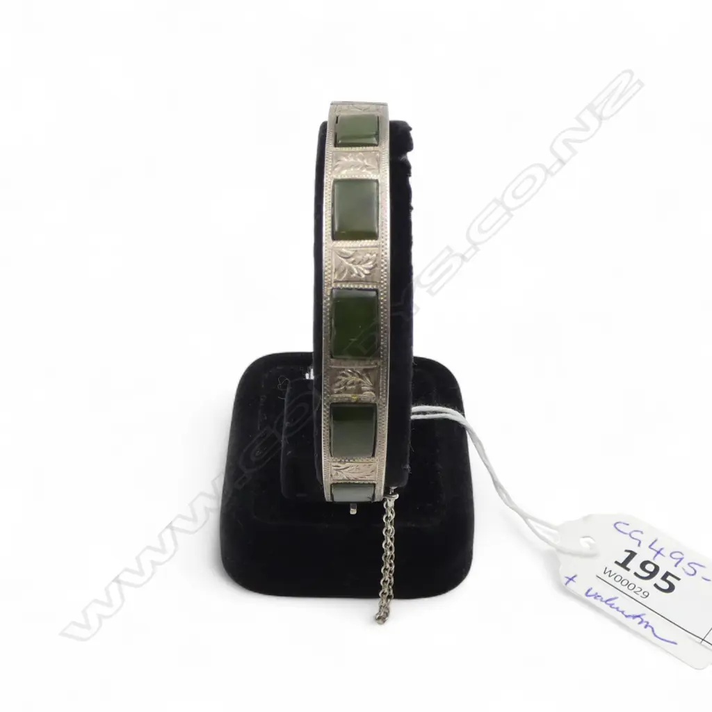 STERLING SILVER AND POUNAMU BANGLE with valuation Image 1++