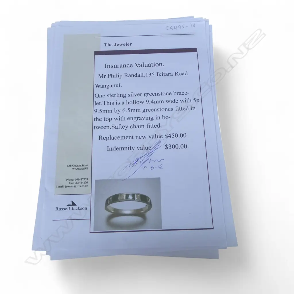 STERLING SILVER AND POUNAMU BANGLE with valuation Image 1++