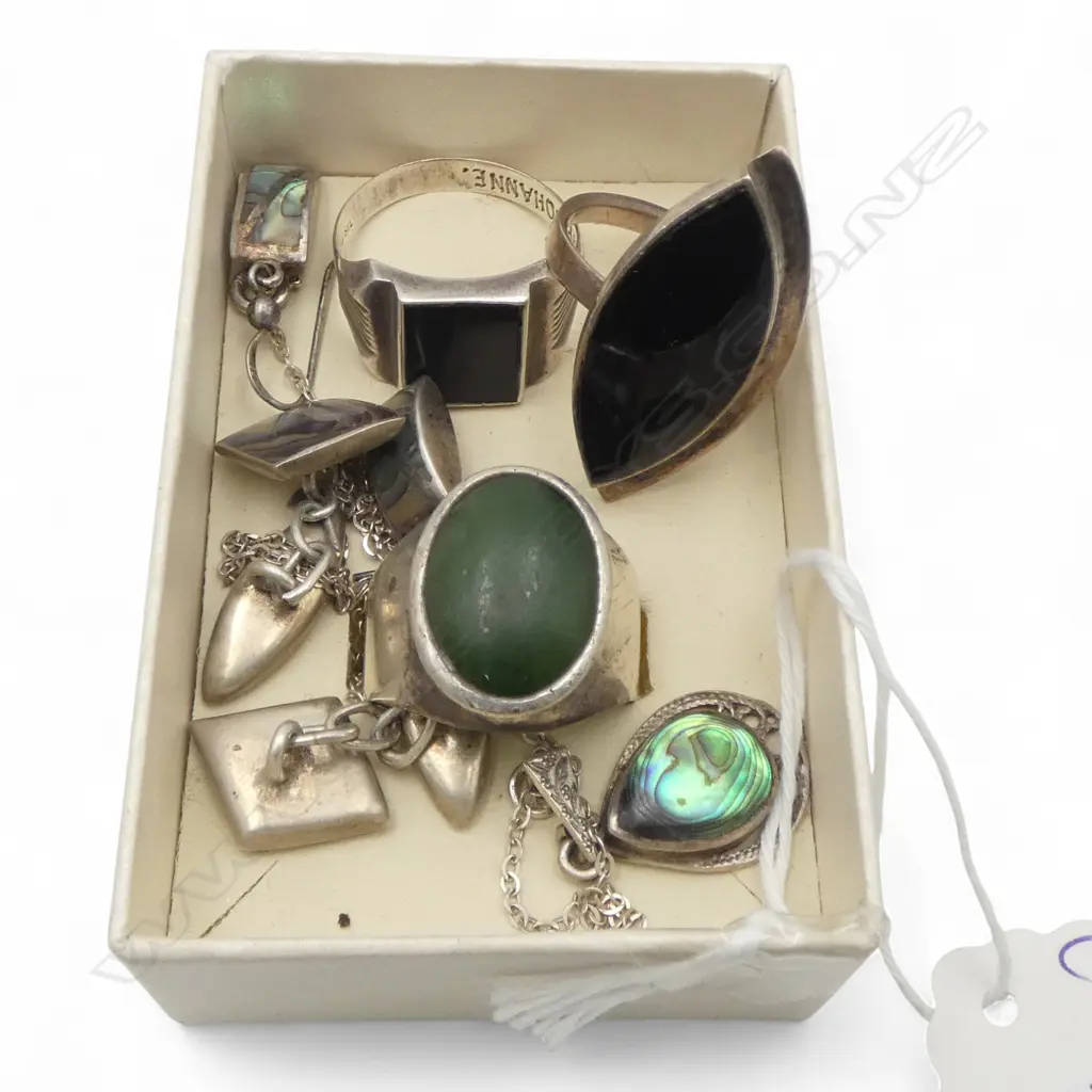 3 STG SILVER RINGS + ABALONE PENDANT NECKLACE, PR CUFFLINKS & PR EARRINGS Image 1++