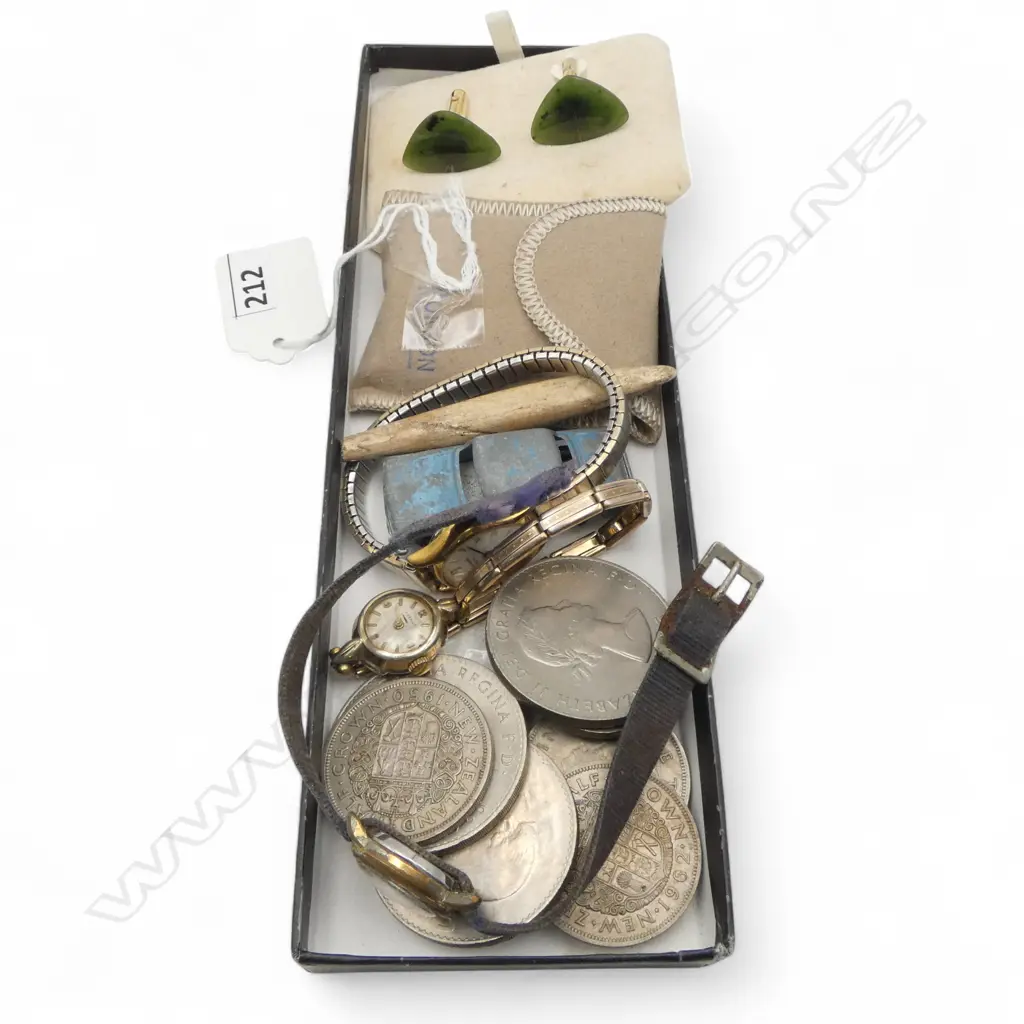 3 VINTAGE WATCHES, RONSON LIGHTER, ASST. COINS Incl. WINSTON CHURCHILL + PR CUFFLINKS etc Image 1++