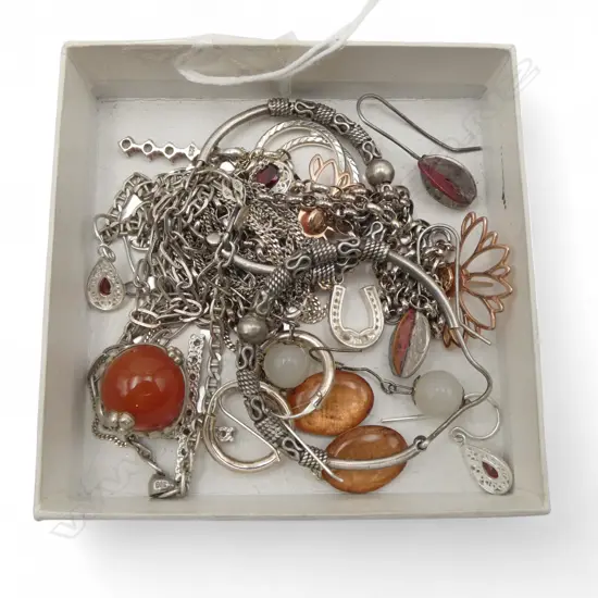 ASST. JEWELLERY, MOSTLY STG SILVER; 7 PENDANT NECKLACES + 8 PRS EARRINGS