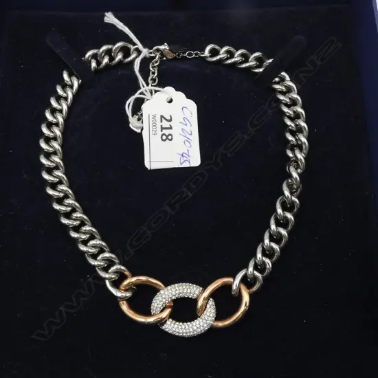 Swarovski boxed necklace. Gem set. Plated.