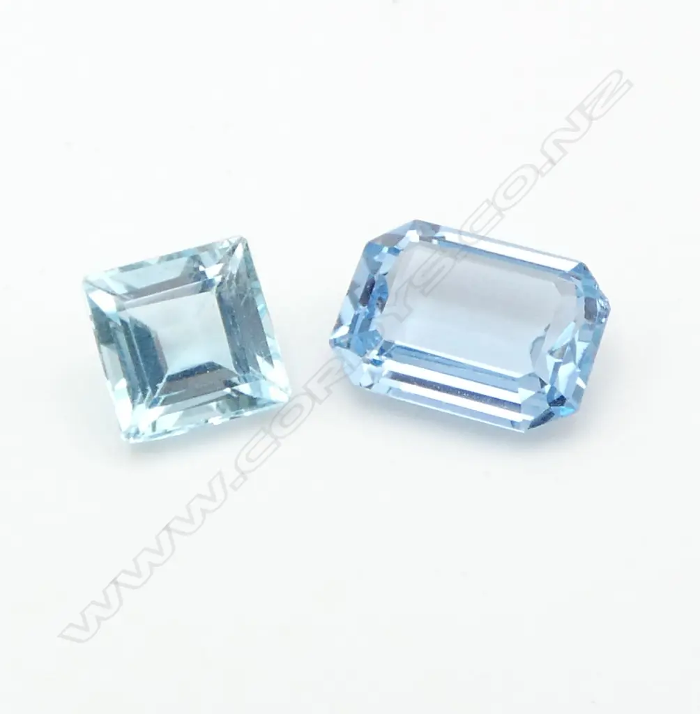 2 UNSET BLUE TOPAZ, SQUARE CUT TOPAZ, 6.20ct, OCTAGON CUT 9.85ct (both heat treated) Image 1++