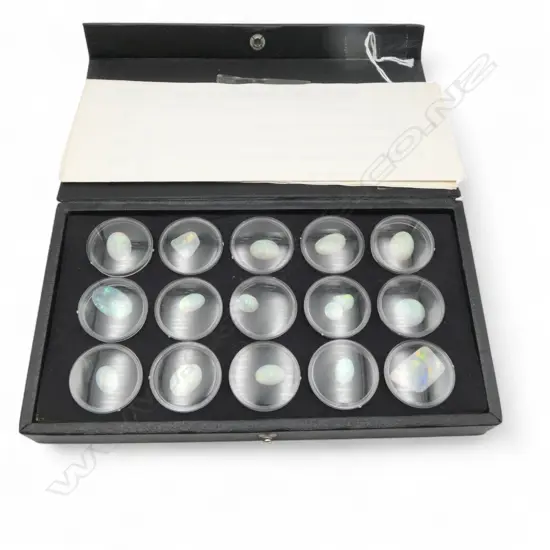 15 UNSET OPAL STONES; IN DISPLAY BOX, VALUATION DATING 1989