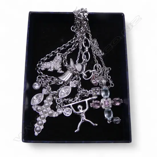 3 SWAROVSKI CRYSTAL NECKLACES, 2 w CROSSES & 1 CHARM NECKLACE