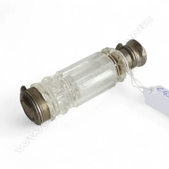 19thC SILVER ? GILT & CUT GLASS PERFUME BOTTLE combination VINAIGRETTE - FAULTS