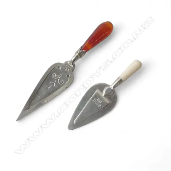 2 SILVER PAGE MARKERS: 1 W IVORY HANDLE + 1 BANDED AGATE