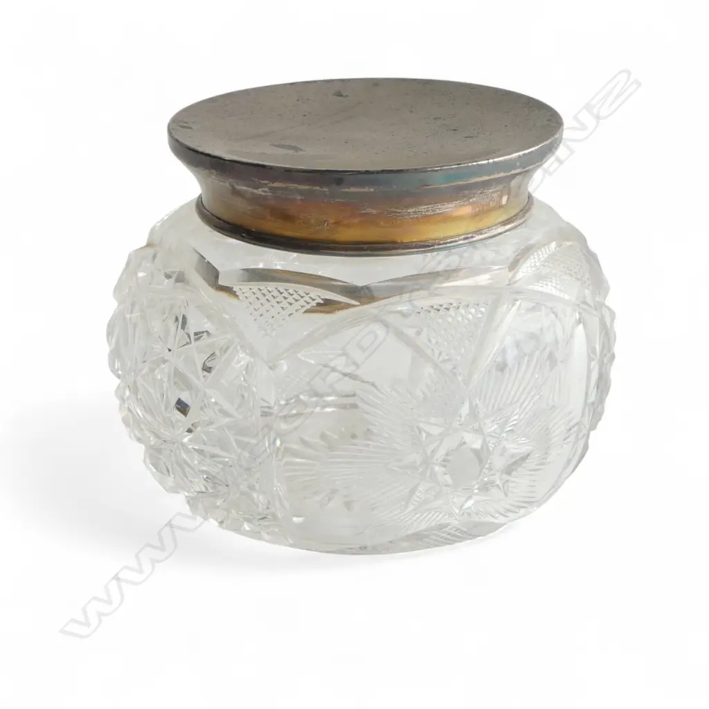 SILVER TOPPED 47.9gms CUT CRYSTAL POWDER/VANITY BOWL Image 1++