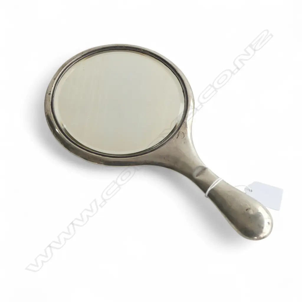 EARLY 20thC STG SILVER HAND MIRROR H.285mm DENTS Image 1++